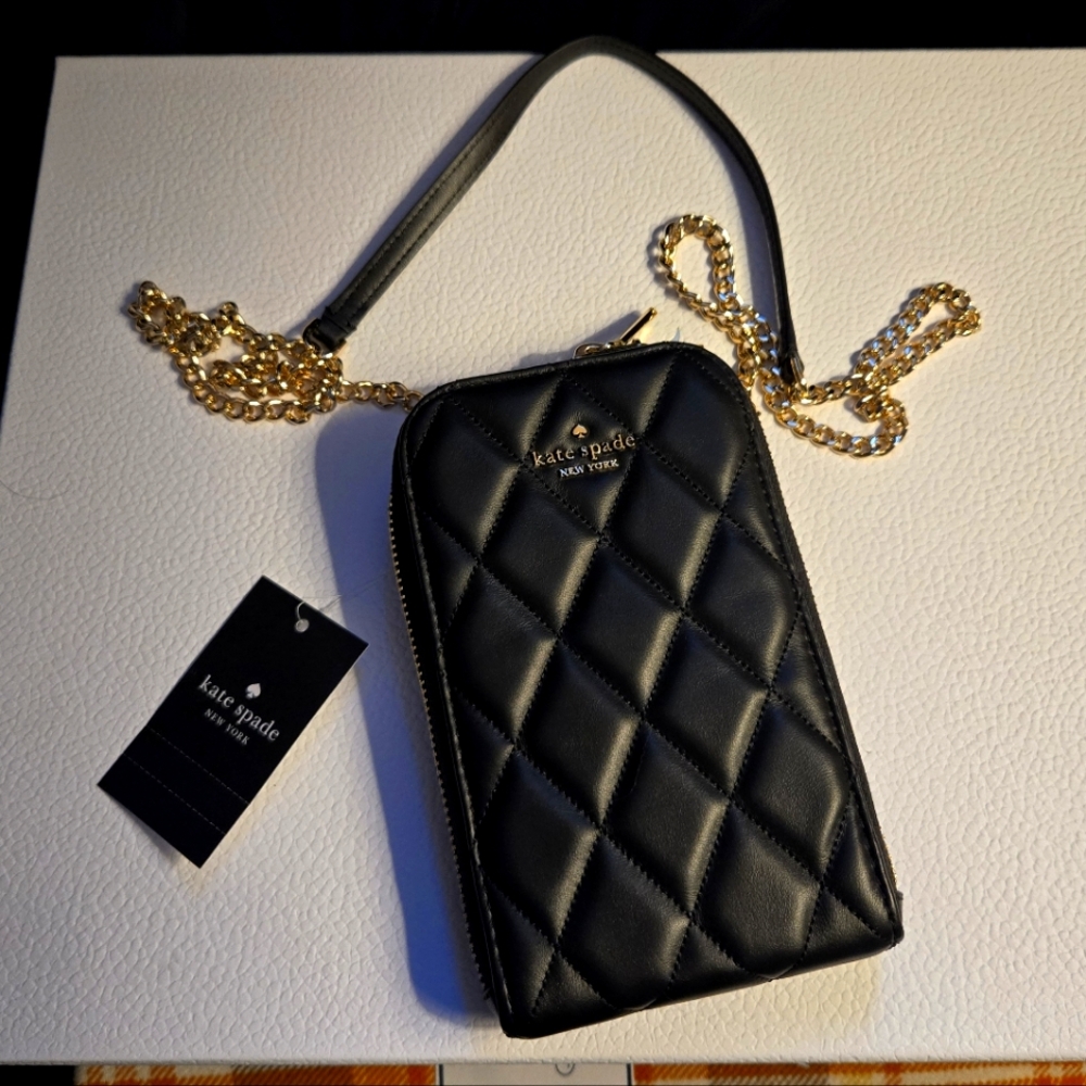 Kate spade cell phone crossbody bag leather black new with tags